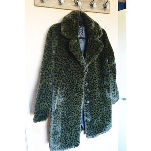 Rachel Zoe Teddy Coat Olive Green Leopard Sz S